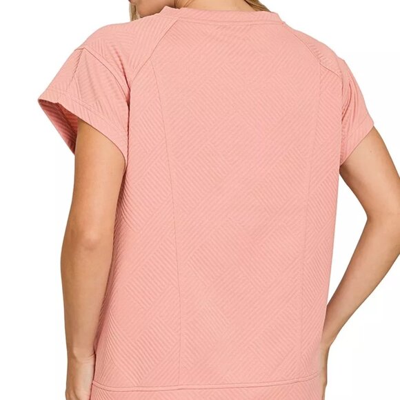 Zenana Textured Knit Jacquard Short Sleeve Top - Picture 3 of 3